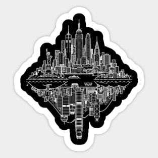 New York Hong Kong Reversible Skylines - White. Sticker